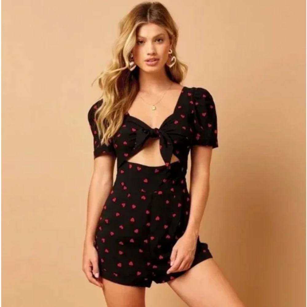 Beach Bunny Ryley Romper Black with Red Hearts Womens New Small